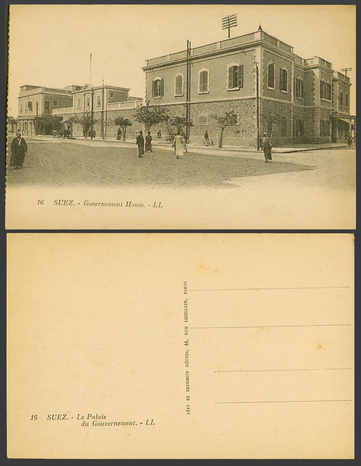 Egypt Old Postcard SUEZ Government House, Palais du Gouvernement Street Scene LL