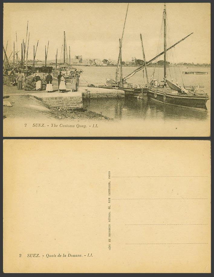 Egypt Old Postcard Suez Customs Quay, Boats Ships Harbour, Quai La Douane L.L. 2