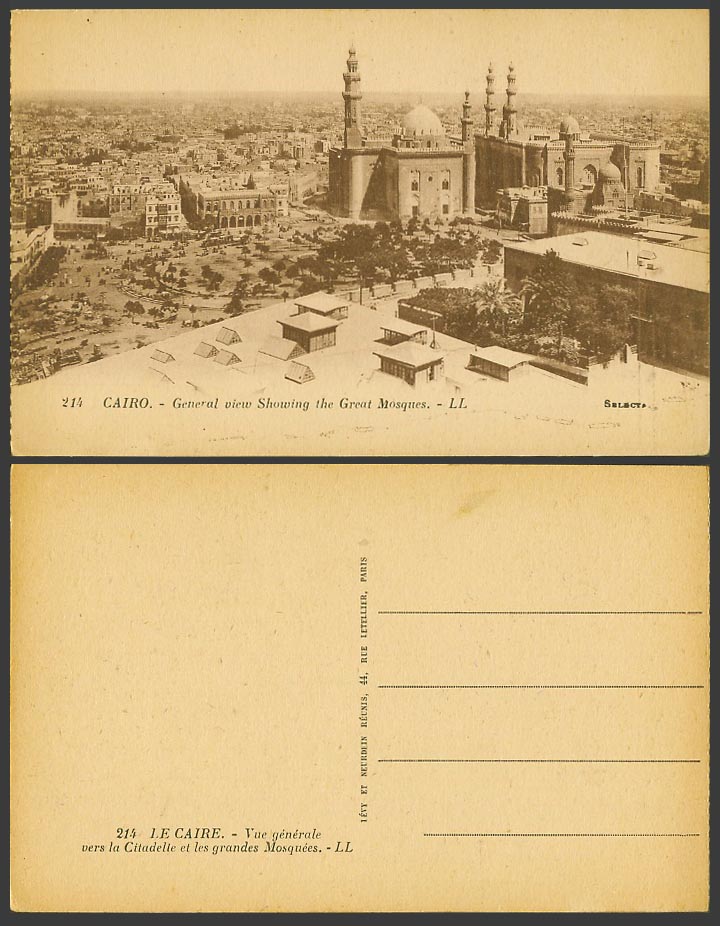 Egypt Old Postcard Cairo General View Show The Great Mosques, Citadelle L.L. 214
