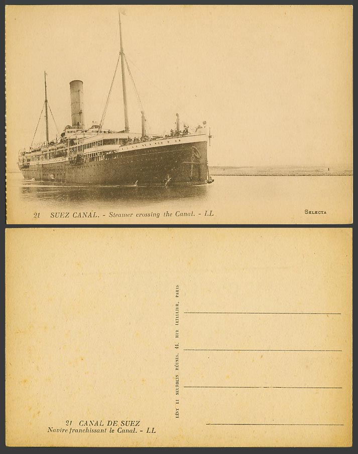Egypt Old Postcard Suez Canal Steamer Crossing The Canal Steam Ship L.L. No. 21
