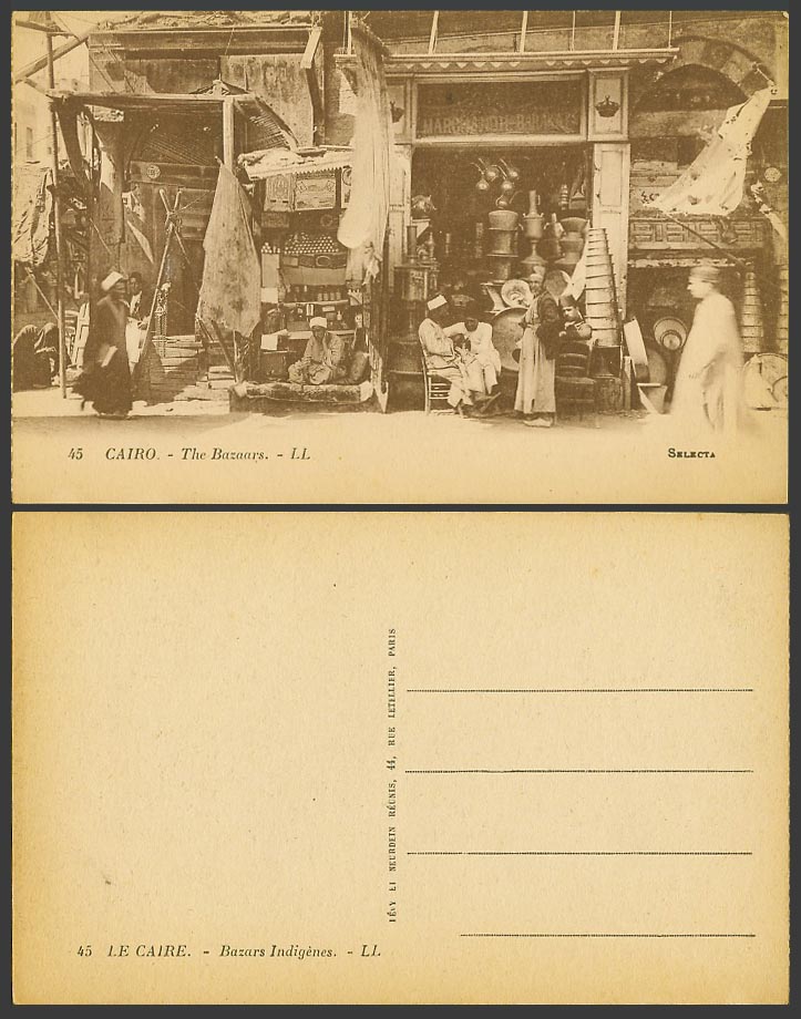 Egypt Old Postcard Cairo The Bazaars Bazars Indigene Market Shops Sellers L.L.45