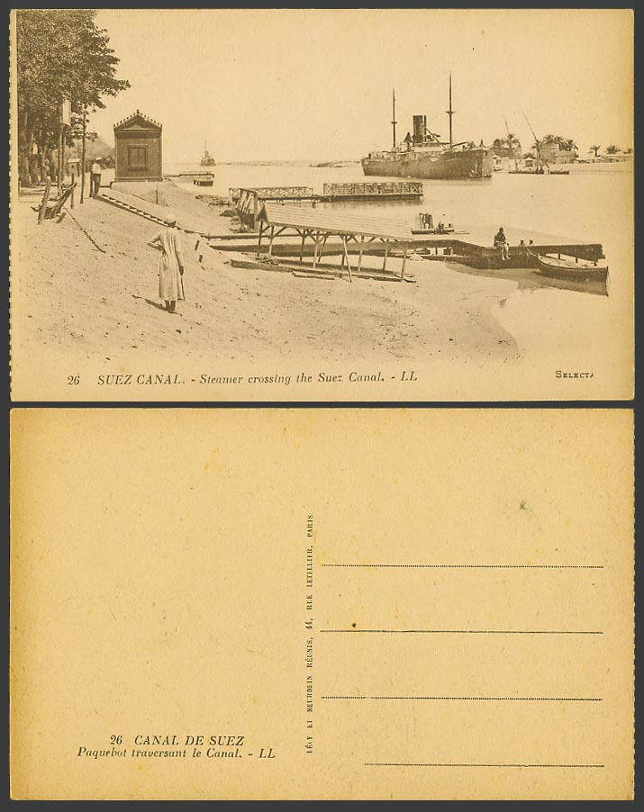 Egypt Old Postcard Suez Canal Steamer Crossing Steam Ship Quay Wharf L.L. No. 26