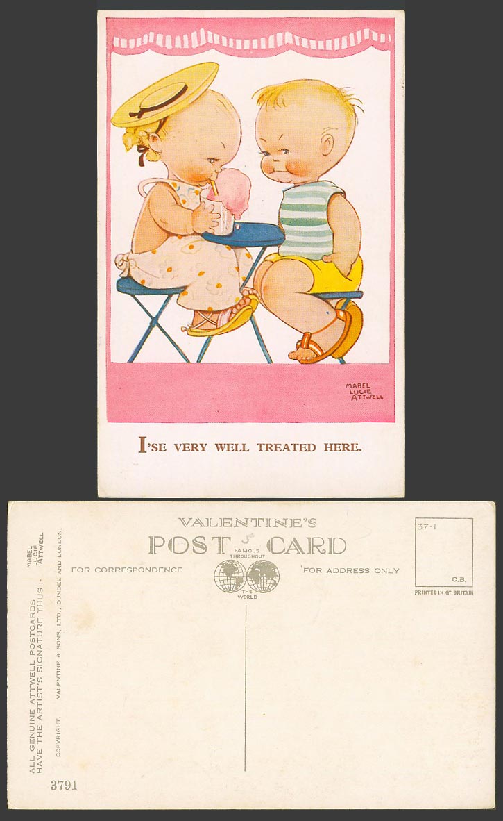 MABEL LUCIE ATTWELL Old Postcard I'se Very Well Treated Here. Boy Girl Ices 3791