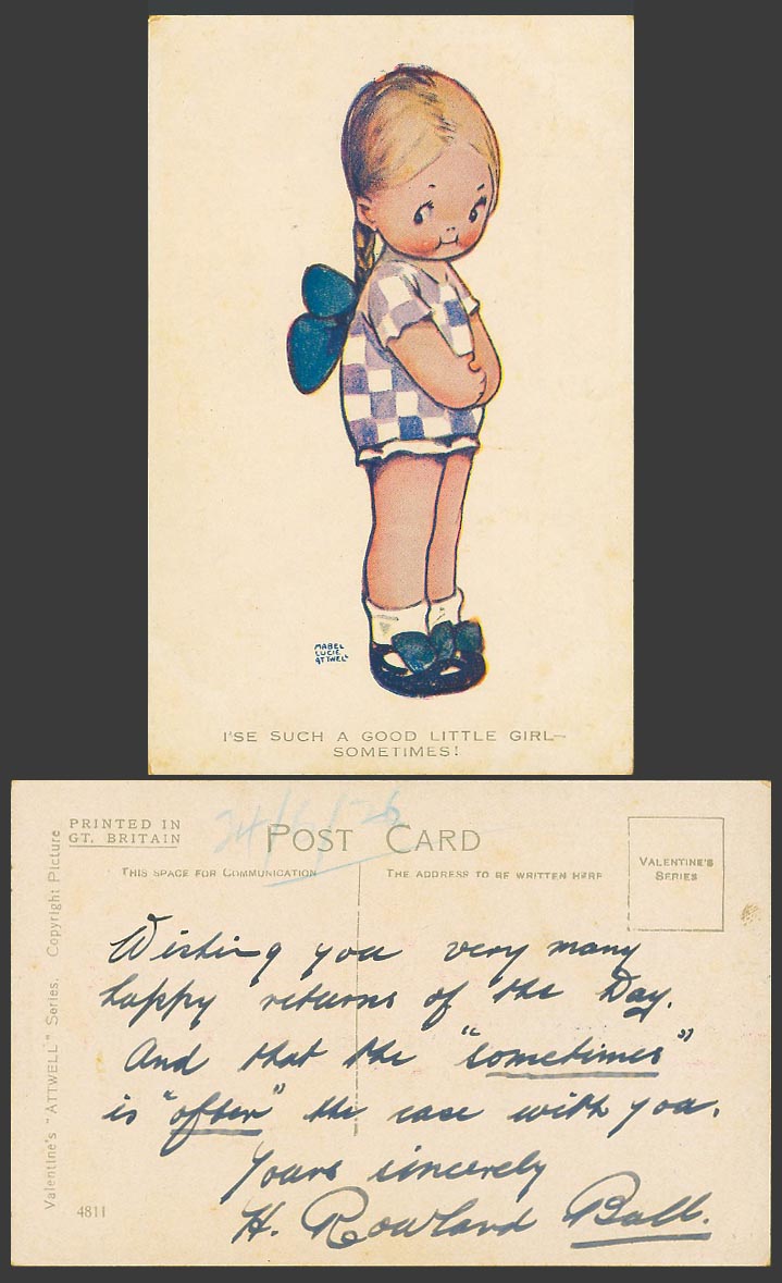 MABEL LUCIE ATTWELL 1926 Old Postcard I'se Such Good Little Girl Sometimes! 4811