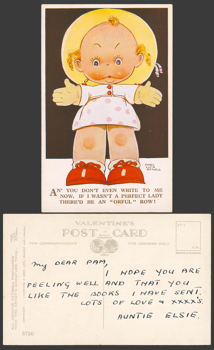 MABEL LUCIE ATTWELL Old Postcard An You Don't Even Write to Me Perfect Lady 3790