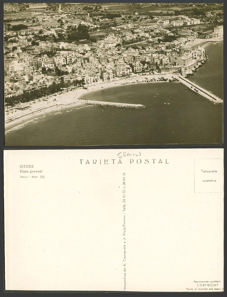Spain Old Real Photo Postcard Sitges Beaches General View Panorama Vista General