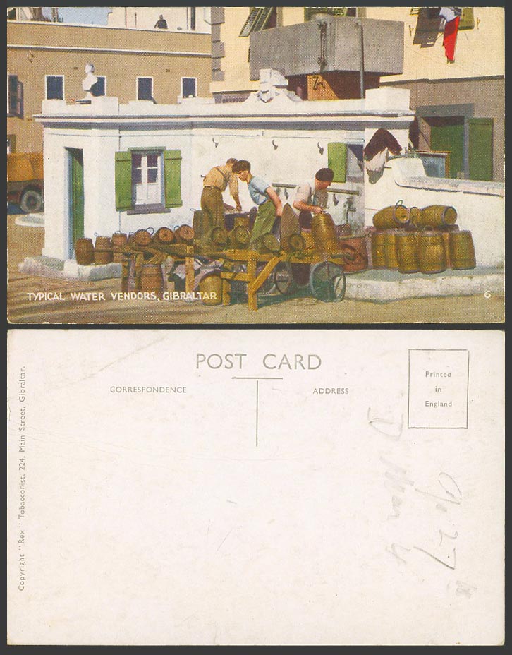 Gibraltar Old Colour Postcard Typical Water Vendors Sellers Merchants, Barrels 6