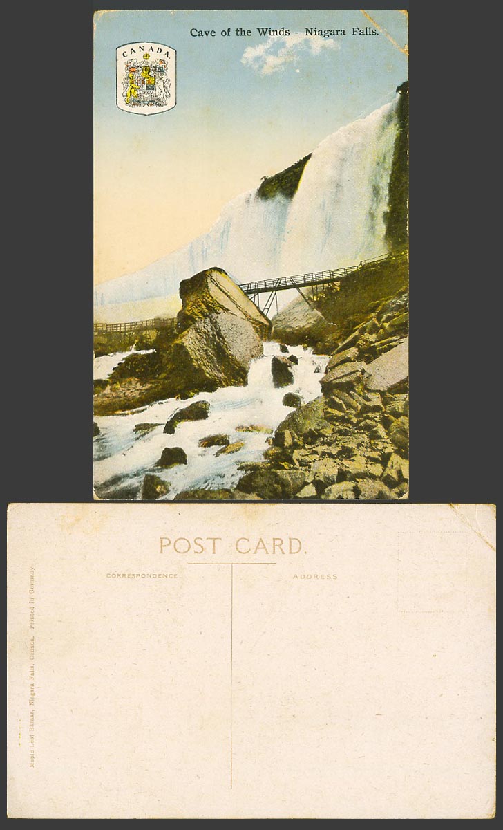 Canada Niagara Falls, Cave of the Winds, Bridge Coat of Arms Old Colour Postcard