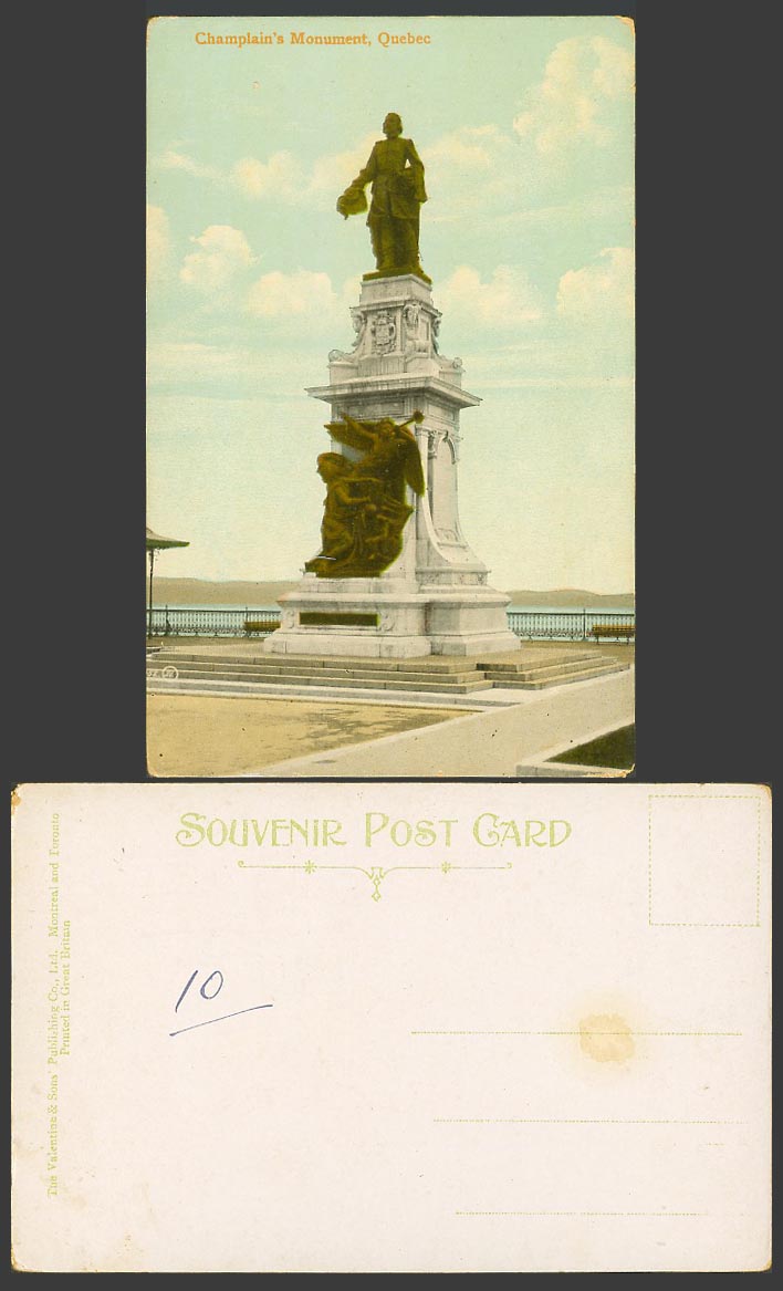 Canada Old Colour Postcard Champlain Champlain's Monument Quebec Statue Monument
