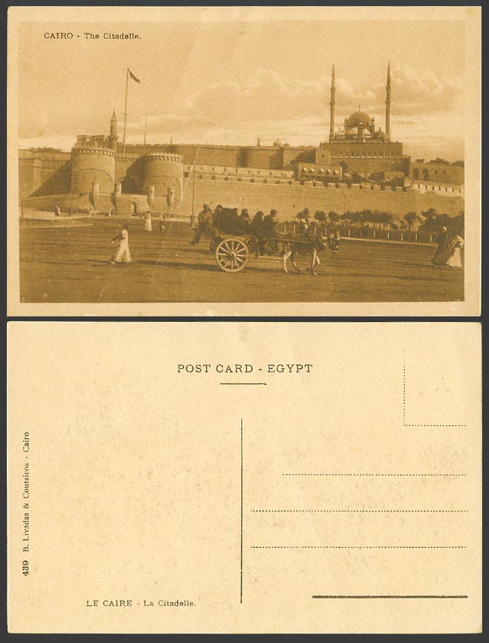 Egypt Old Postcard Cairo The Citadelle Citadel Women on Donkey Cart Street Scene