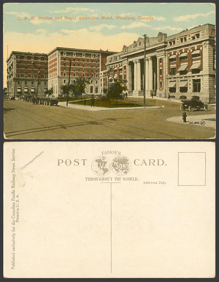 Canada Old Postcard C.P.R. Station & Royal Alexandra Hotel Winnipeg Man Manitoba