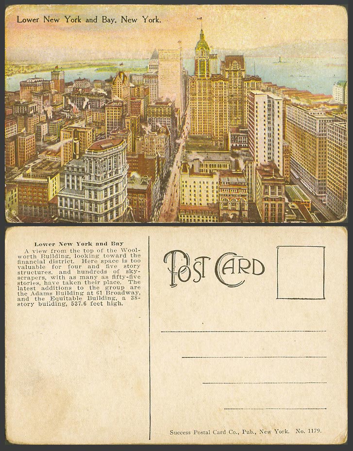 USA Old Color Postcard Lower New York and Bay Street Scene Panorama General View