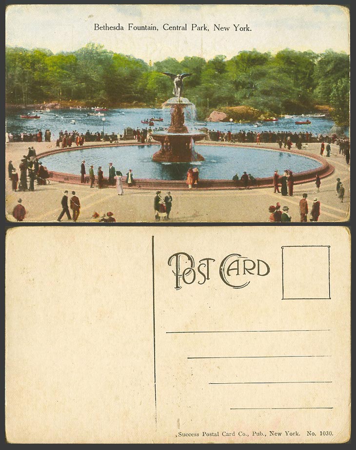 USA Old Colour Postcard Bethesda Fountain, Central Park, New York, Boating Boats