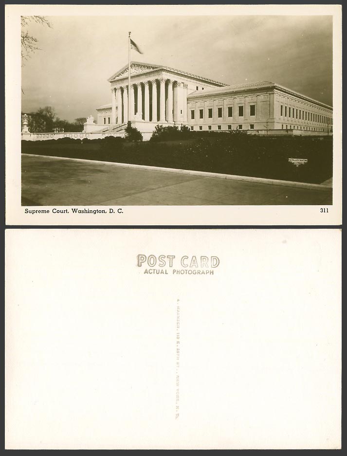 USA Supreme Court, Washington D.C. Old Real Photo Postcard US Flag United States