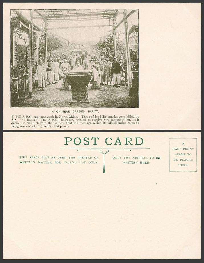 China Old Postcard A Chinese Garden Party 3 S.P.G. Missionaries Killed by Boxers