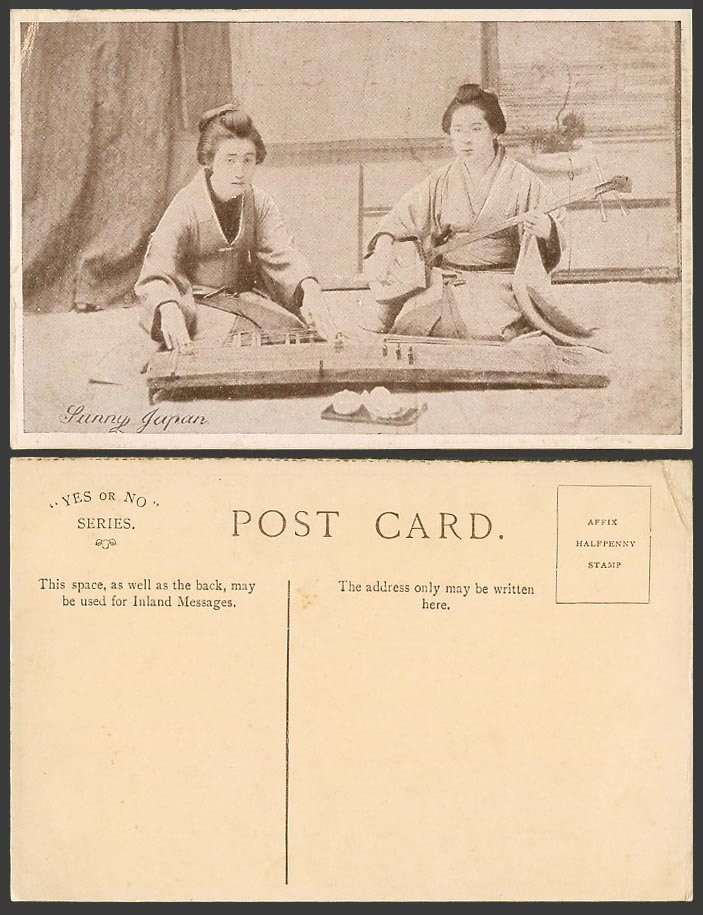 Japanese Old Postcard Sunny Japan Geisha Girl Women Ladies Samisen Guzen Guzheng