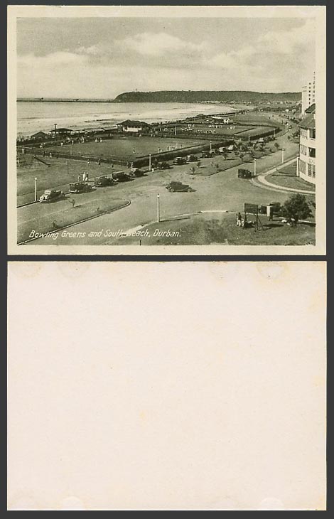 South Africa Small Old Card Durban Bowling Greens & South Beach Seaside Panorama