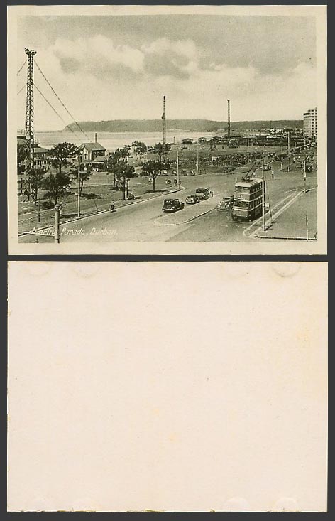 South Africa Small Old Card Durban Marine Parade Street Scene TRAM Tramway Cars