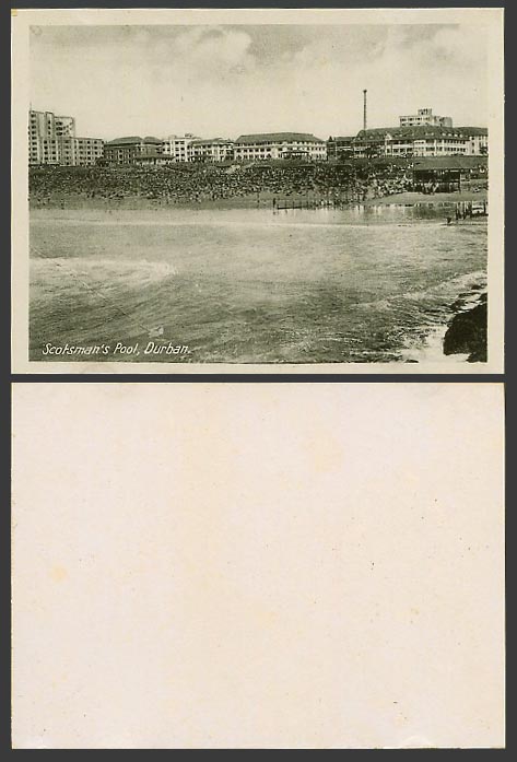 South Africa Small Old Card Durban, Scotsman's Pool, Beach Sands and Panorama
