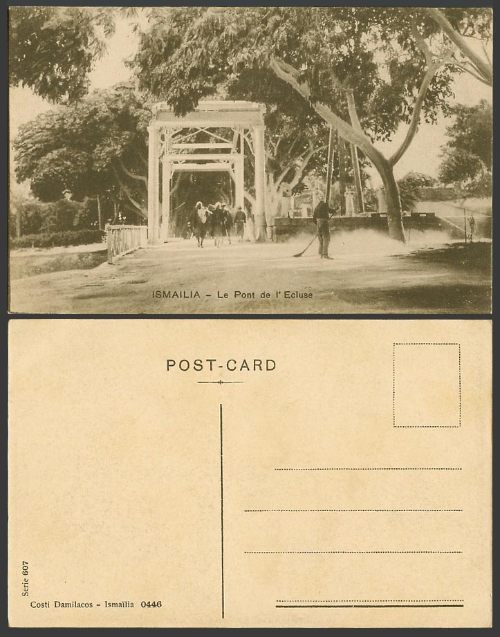 Egypt Old Postcard Ismailia, Le Pont de l'Ecluse, Lock Bridge Street Sweeper 607