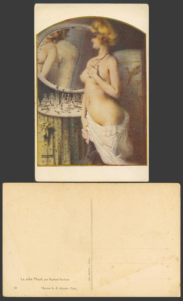 Raphael Kirchner Old Postcard La Jolie Maud, Glamour Woman Lady, Mirror Necklace