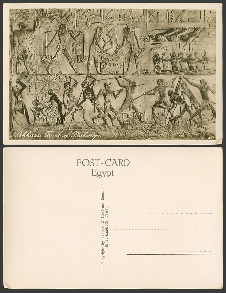 Egypt Old Postcard Sakkara Tomb of Ptahhotep Carvings, War Battle Fighting Scene
