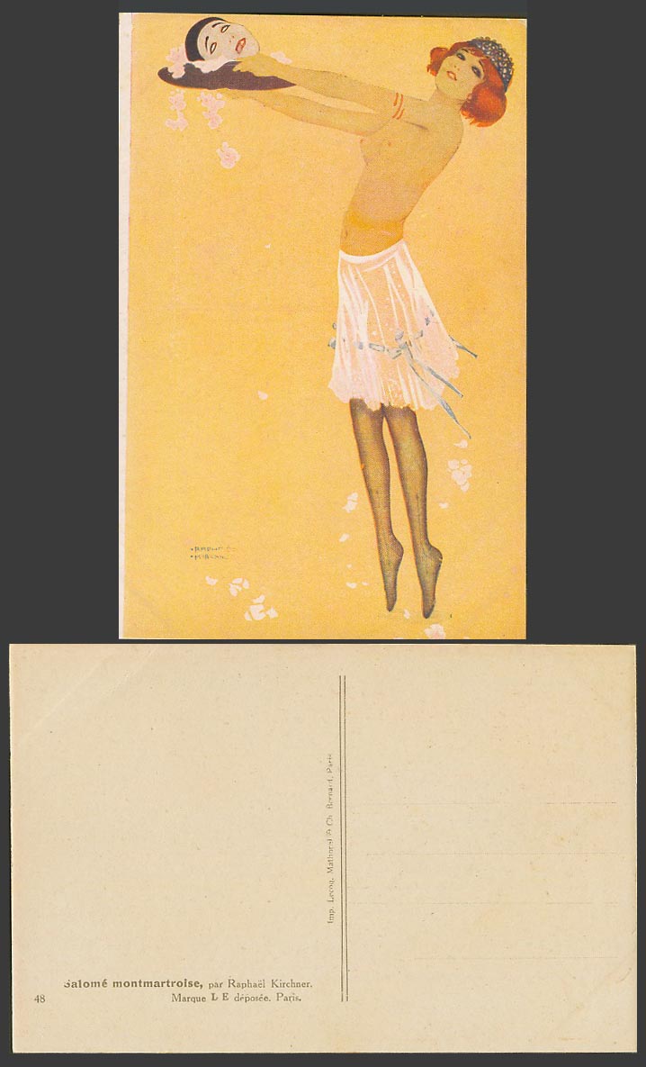 Raphael Kirchner Old Postcard Glamour Lady Tiptoeing Mask - Salome montmartroise