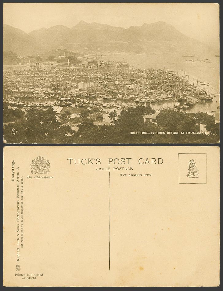 Hong Kong Old Tuck's Postcard Typhoon Refuge at Causeway Bay Sampan Boat Harbour