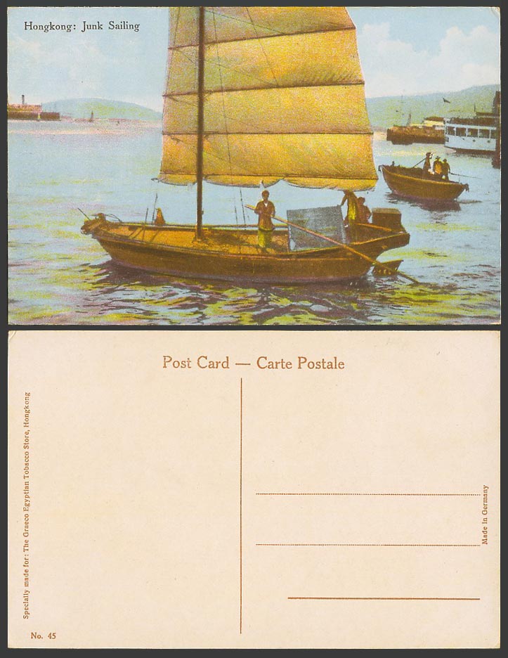 Hong Kong Old Colour Postcard Chinese Junk Native Sailing Boats Ships, Graeco 45