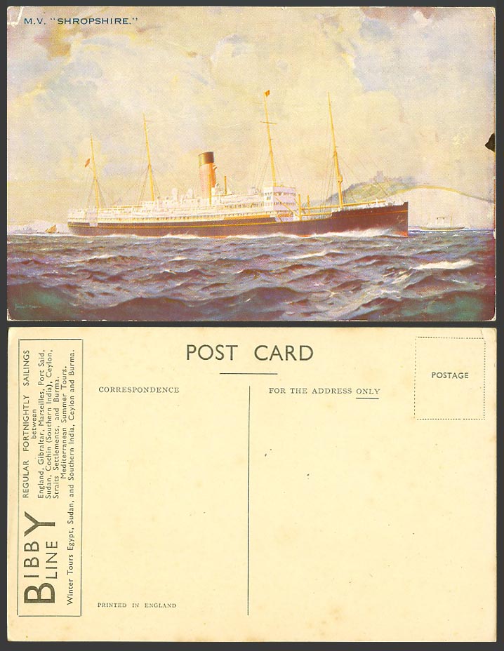 M.V. Shropshire, Bibby Line Old Postcard Steam Ship Steamer James S. Mann Signed