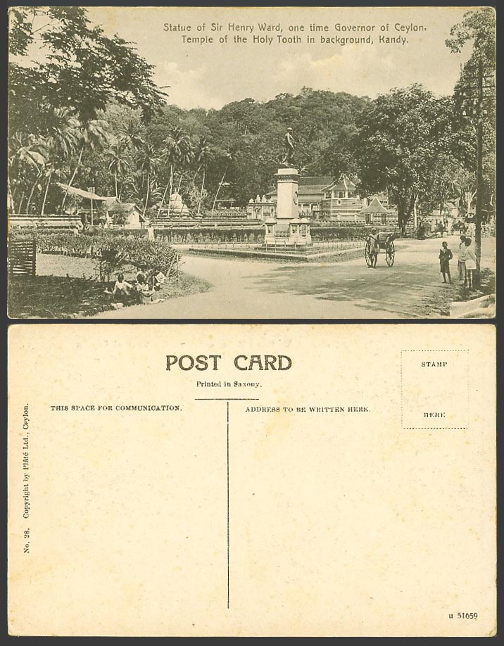 Ceylon Old Postcard Sir Henry Ward Statue, Governor, Temple of Holy Tooth, Kandy