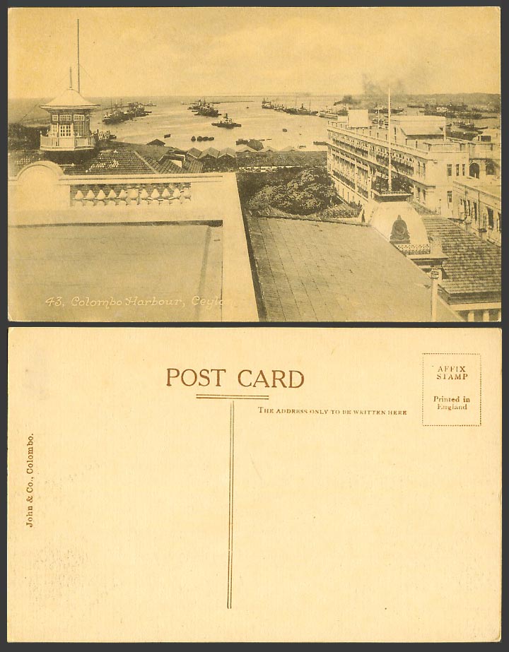 Ceylon Old Postcard Colombo Harbour, Lighthouse Tower Steamers Steam Ships Boats