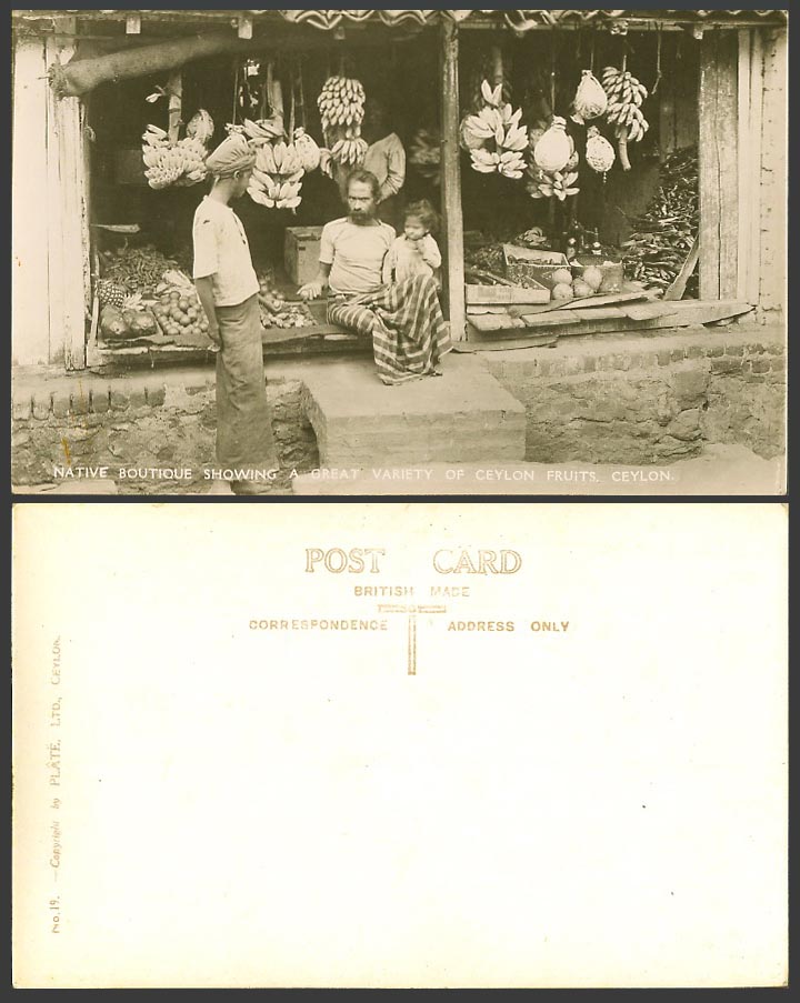 Ceylon Old Real Photo Postcard Native Boutique, Great Variety of Fruits, Sellers