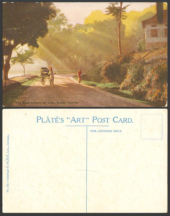 Ceylon Old Postcard Road Around Lake Kandy, Rickshaw Rickshaw Coolie Plate's ART