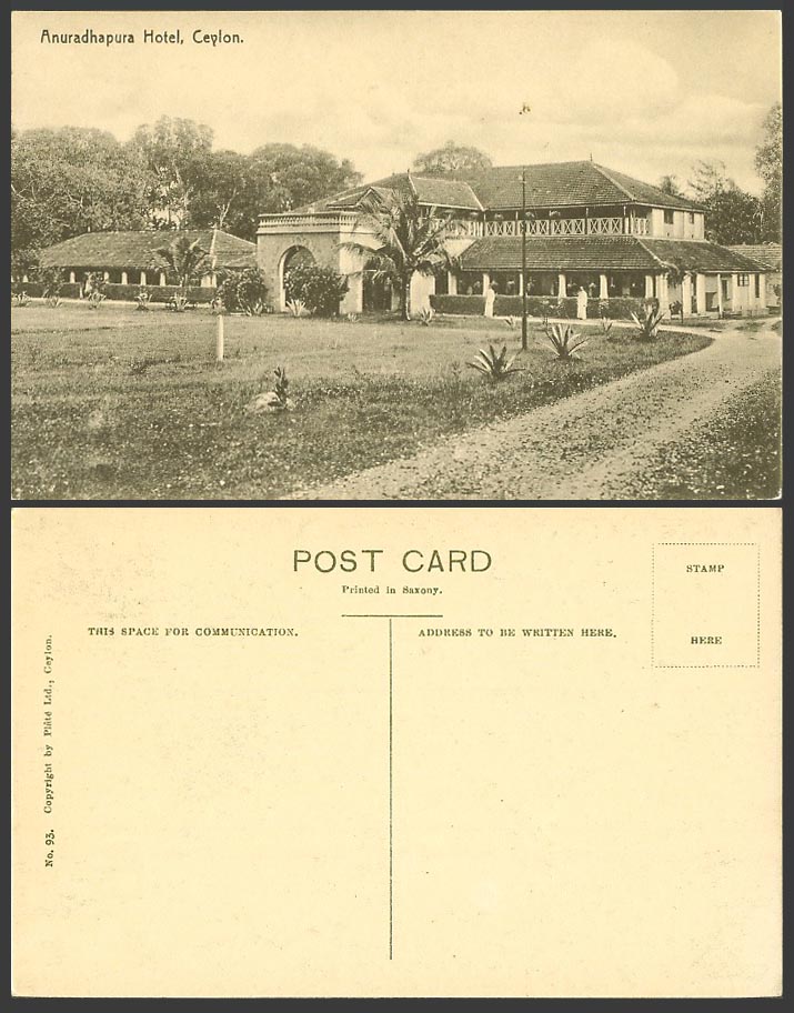 Ceylon Old Postcard Anuradhapura Hotel, Palm Trees, Sri Lanka, Plate Ltd. No. 93