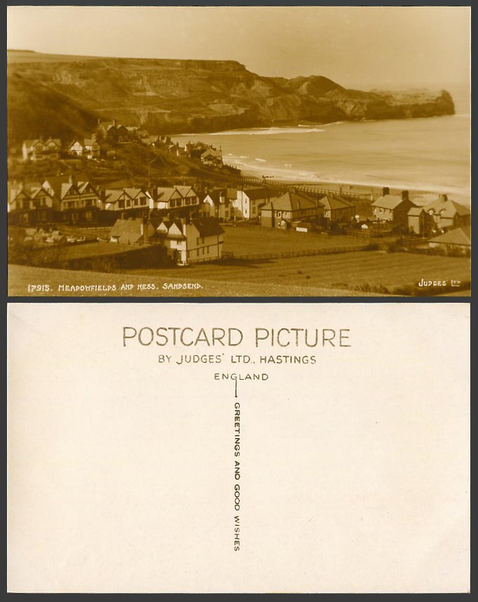 Meadowfield and Ness Sandsend Beach Cliff Houses Panorama Yorkshire Old Postcard