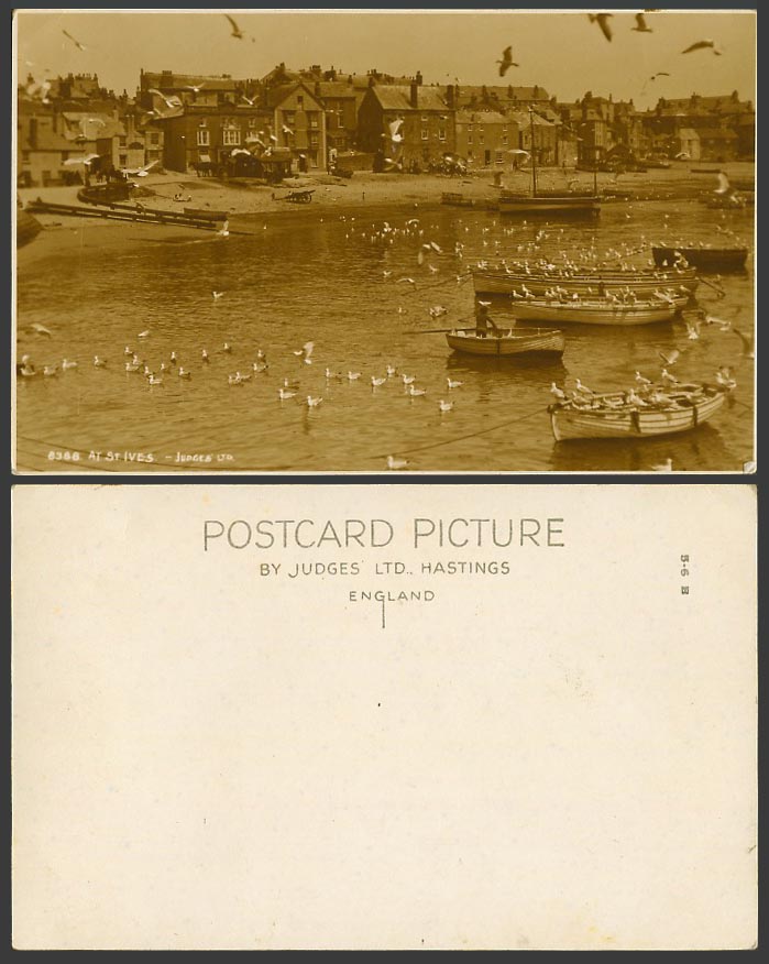St. Ives Old RP Postcard Harbour Boats Seagulls Birds Seaside Panorama Cornwall
