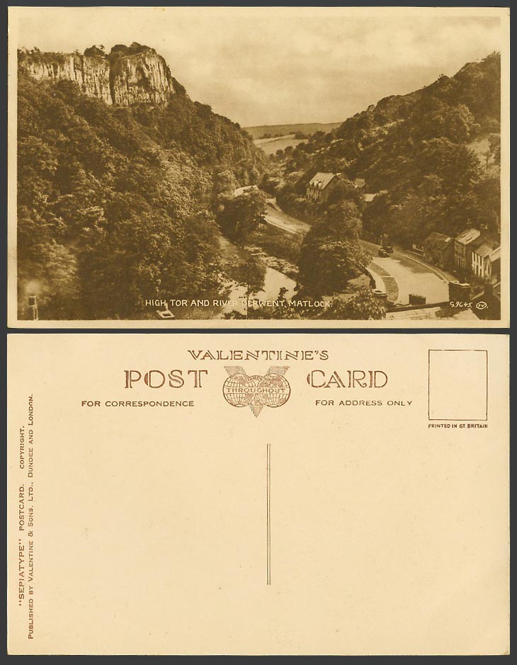High Tor & River Derwent, Matlock Street Scene Derbyshire Old Postcard Valentine