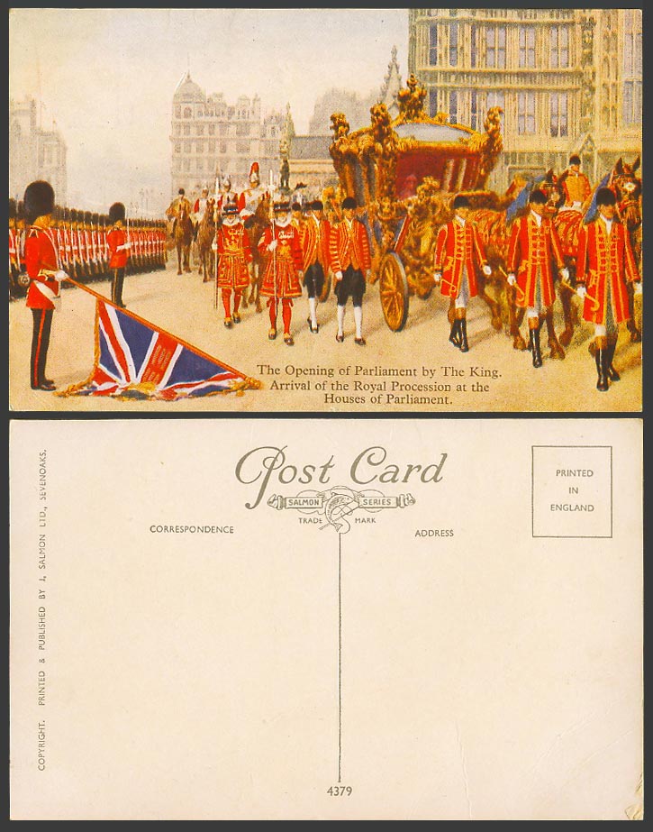 Opening of Parliament by King Royal Procession Houses of Parliament Old Postcard