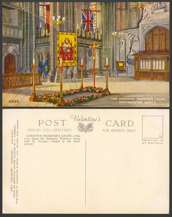 London Westminster Abbey Interior The Unknown Warrior's Grave Cross Old Postcard