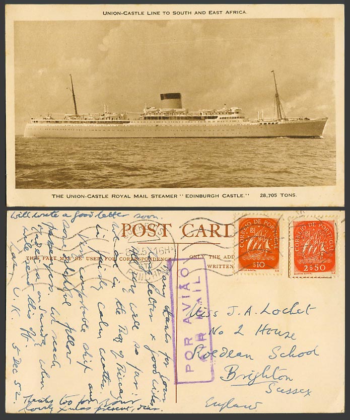Union-Castle Line EDINBURGH CASTLE Steamer Ship to S.E Africa 1952 Old Postcard