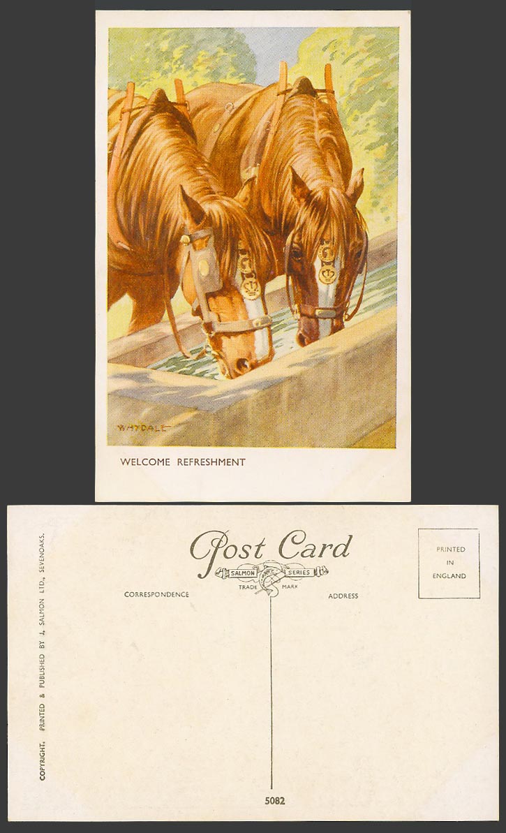 Horses Ponies Horse Pony Welcome Refreshment, Whydale Artist Signed Old Postcard