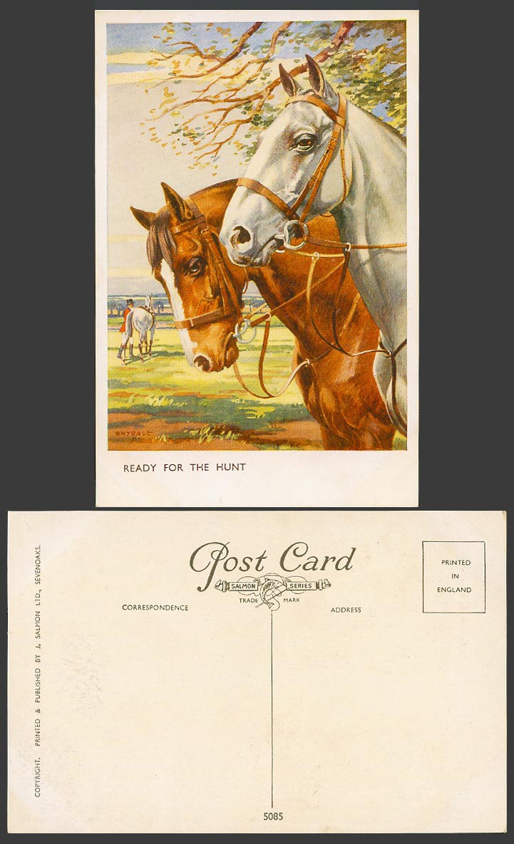 Horse Horses - Ready For the Hunt Whydale Artist Signed Old Postcard Pony Ponies