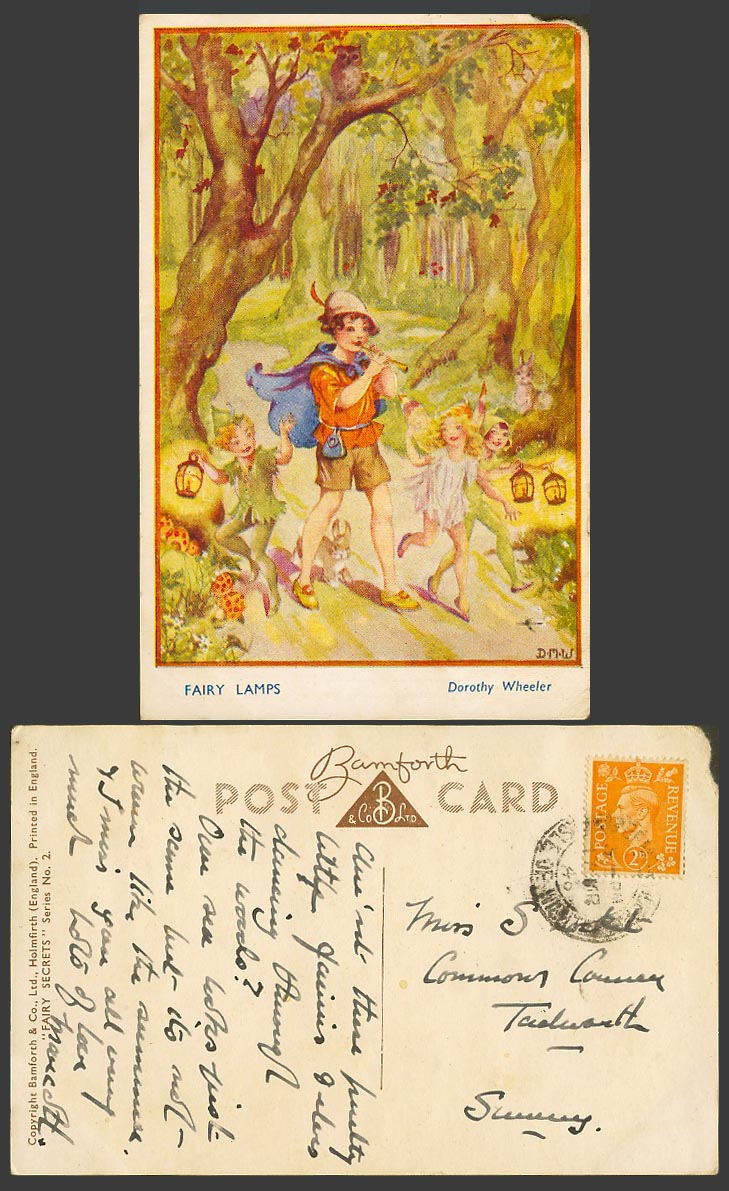 Dorothy Wheeler 1948 Old Postcard Fairy Lamps, Fairy Secret, Fairies, Piper Boy
