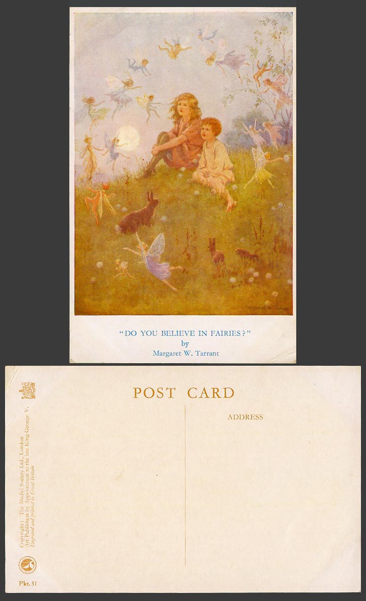 Margaret W. Tarrant Old Postcard Do You Believe in Fairies? Fairy Girls, Rabbits