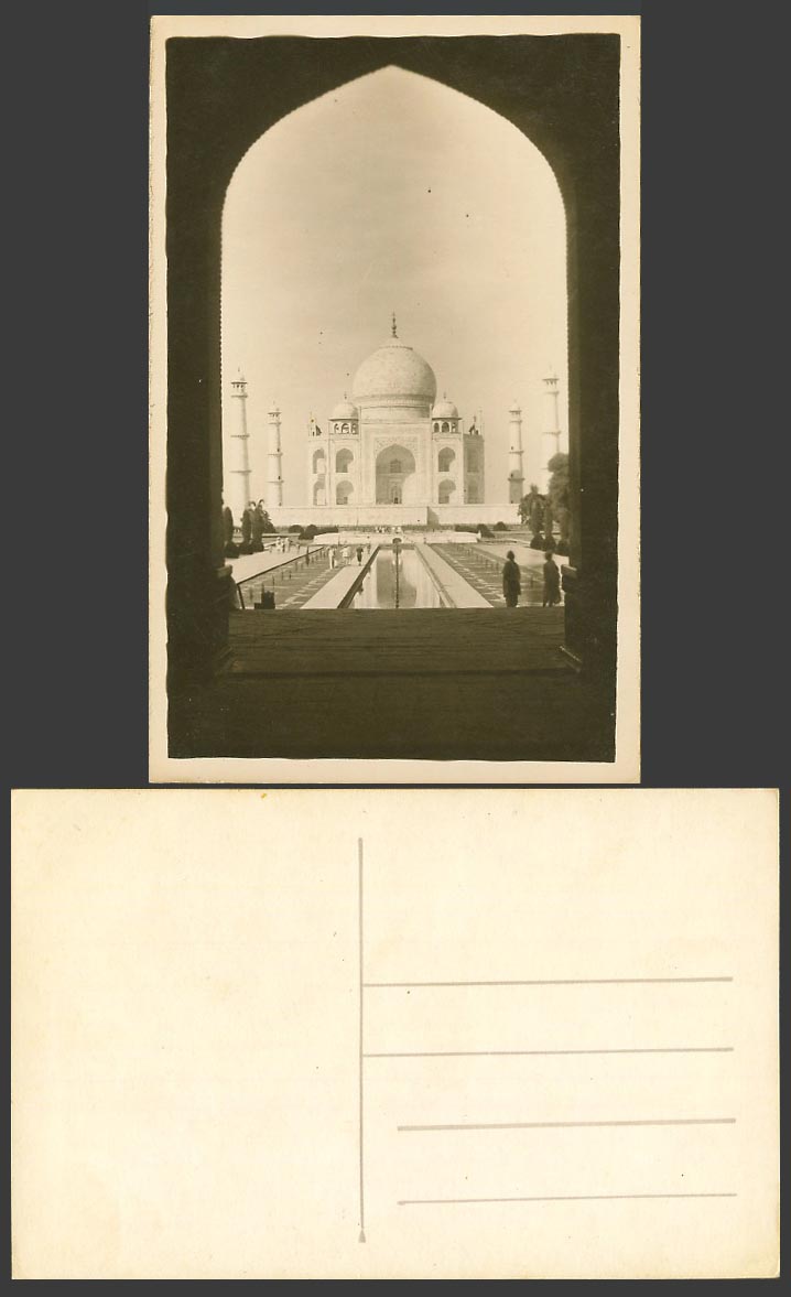 India Old Real Photo Postcard TAJ MAHAL Agra, Fountain Gardens, Arch Arched Gate