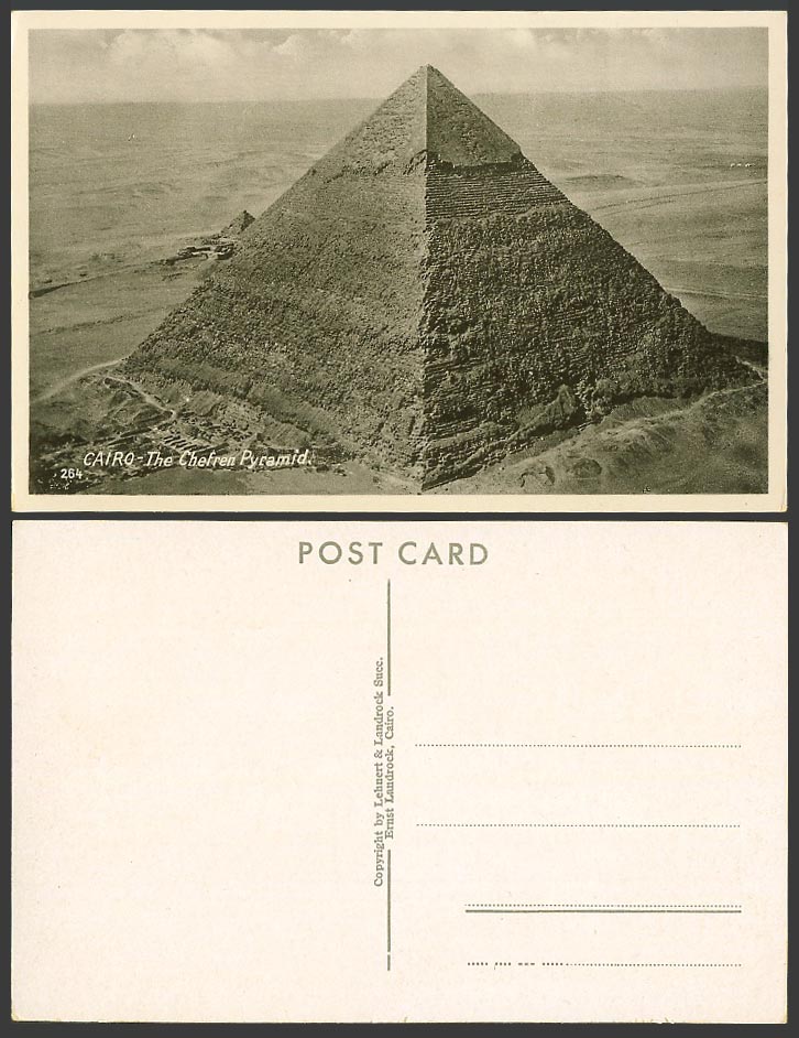 Egypt Old Postcard Cairo The Chefren Pyramid Aerial View Le Caire Desert No. 264