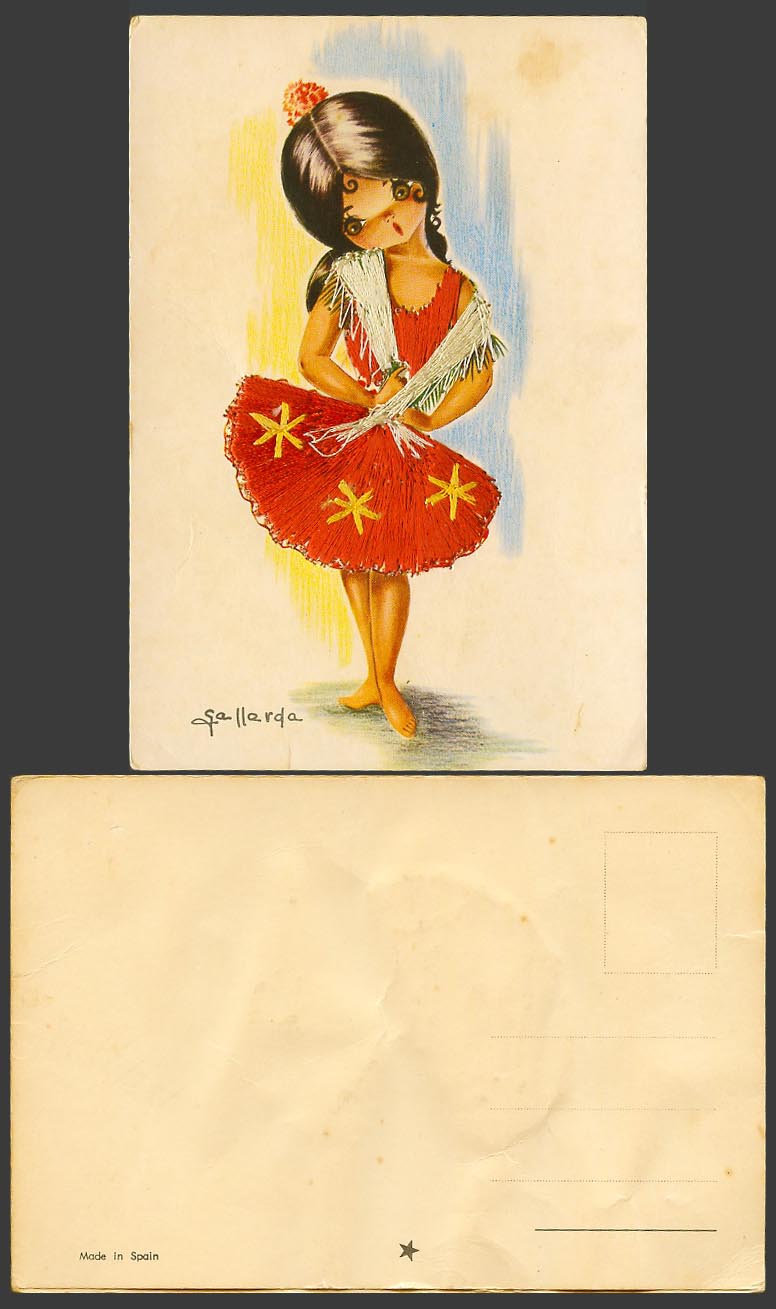 Spain Silk Embroidered Old Postcard Spanish Lady Costumes Gallardo Artist Signed