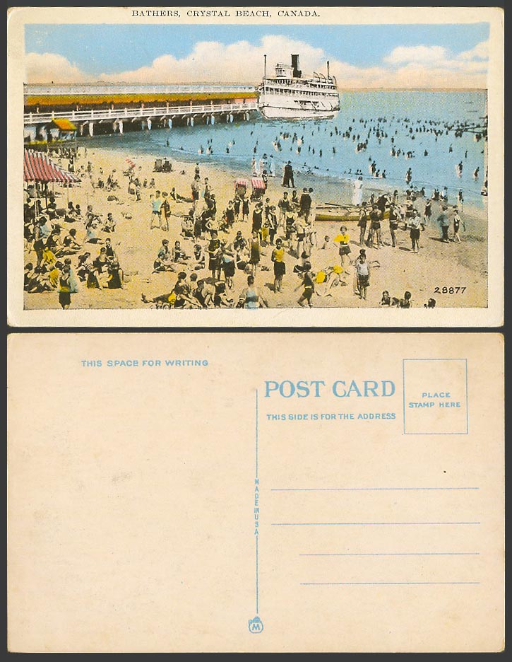 Canada Old Colour Postcard Bathers Crystal Beach, Ferry Steamer Steam Ship Boats