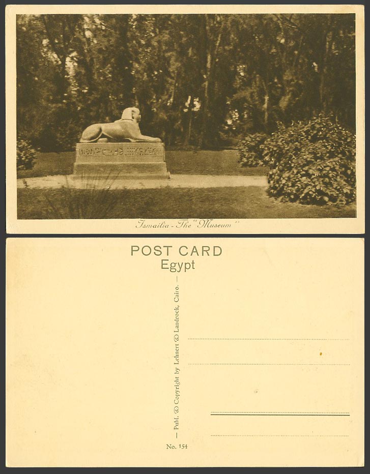 Egypt Old Postcard Ismailia The Museum Sphinx Statue Monument Memorial L.&L. 154